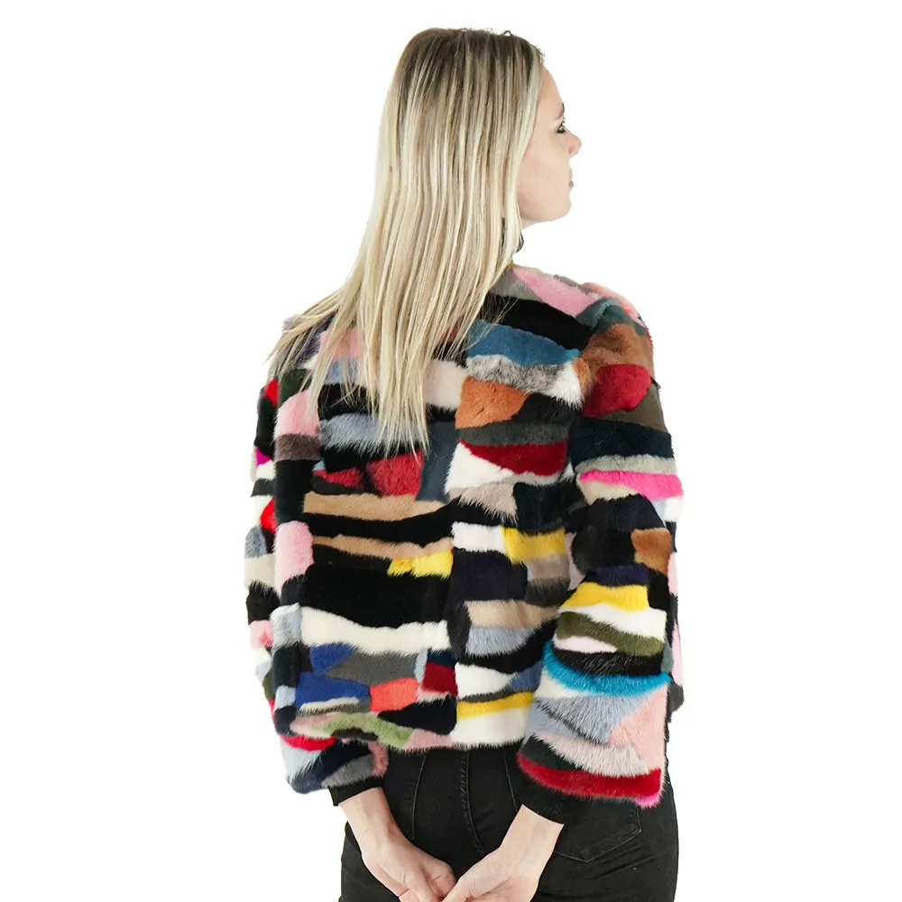 Multi-colored Real Mink Fur Jacket "Victoria"