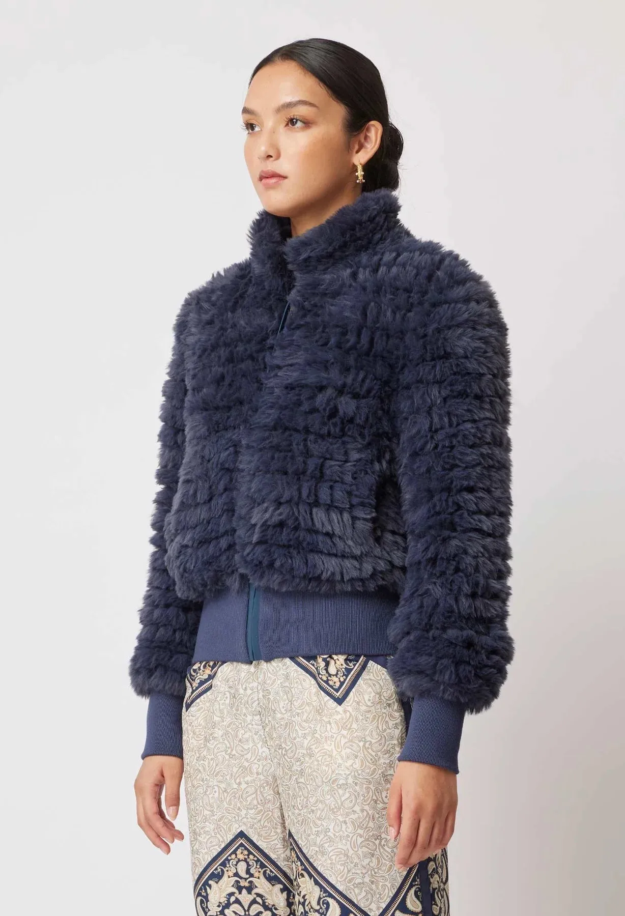 ONCE WAS NOVELLA FAUX FUR JACKET IN NAVY