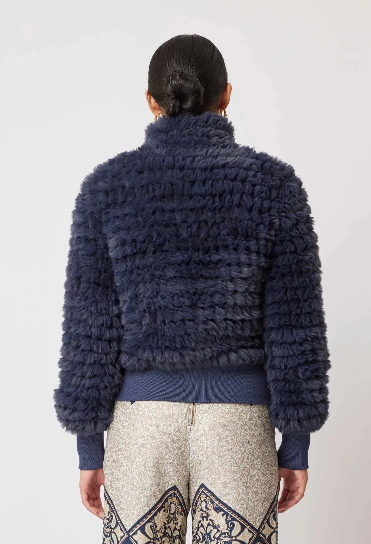 ONCE WAS NOVELLA FAUX FUR JACKET IN NAVY