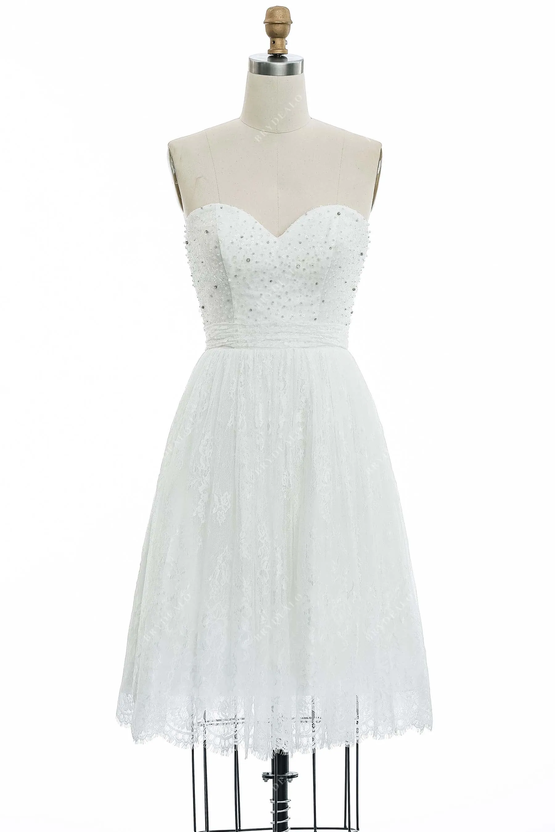 Pearls Strapless Sweetheart A-line Short Casual Wedding Dress