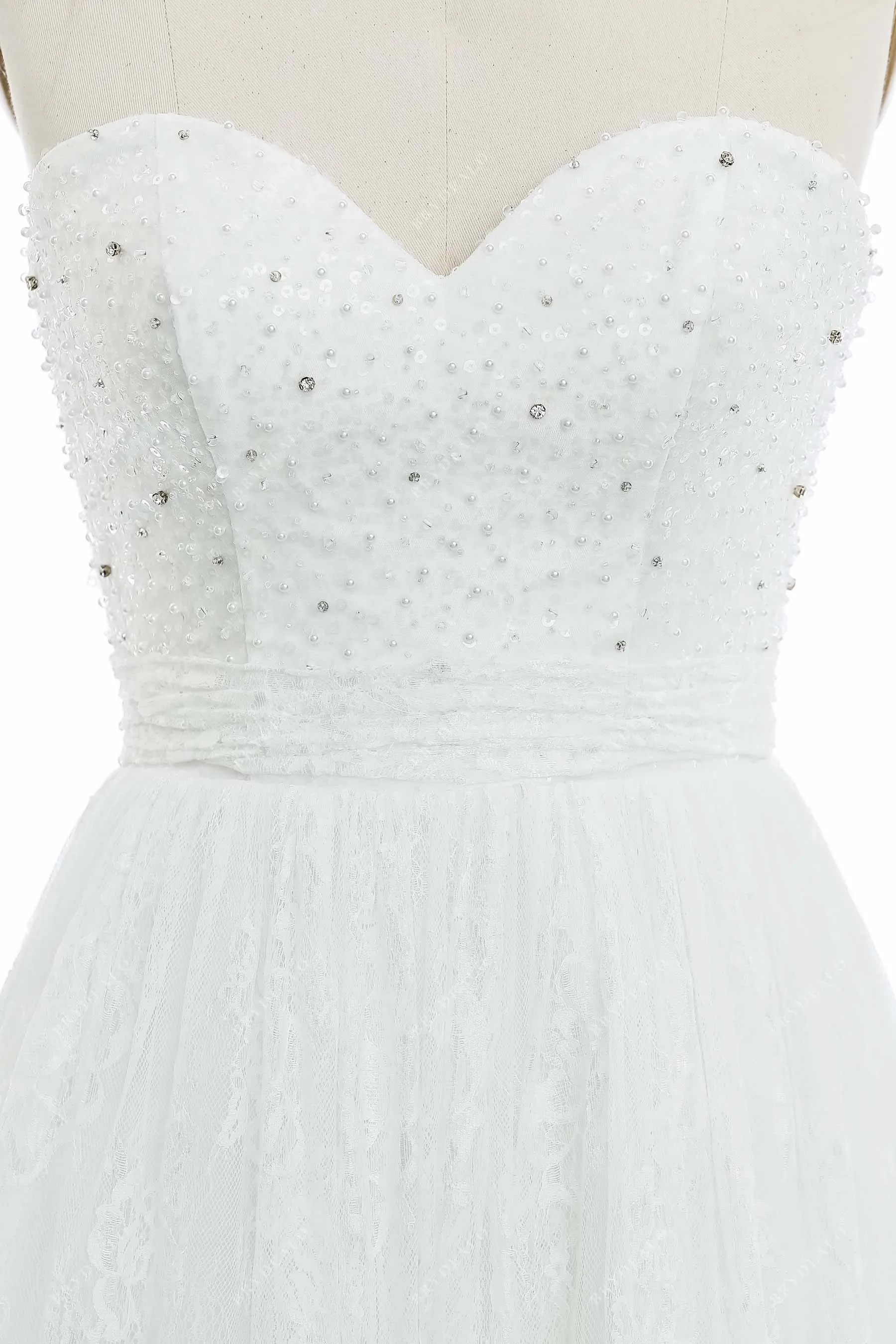 Pearls Strapless Sweetheart A-line Short Casual Wedding Dress