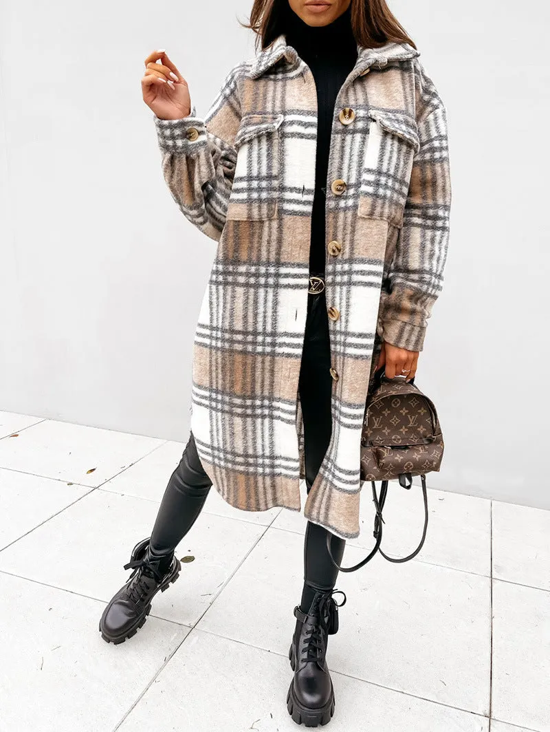 Plaid print woolen coat