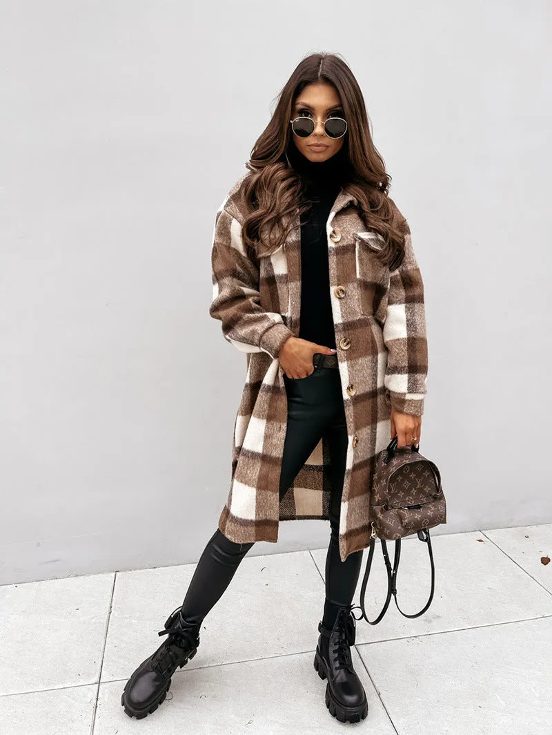 Plaid print woolen coat