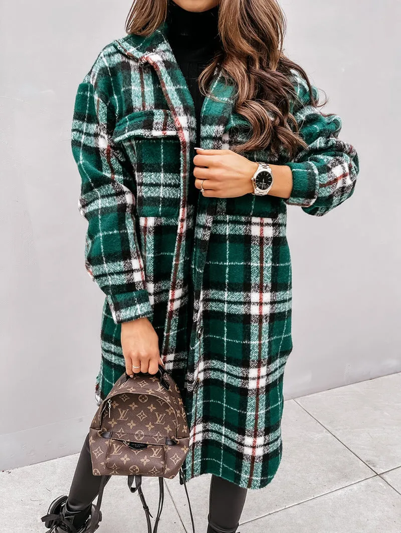 Plaid print woolen coat