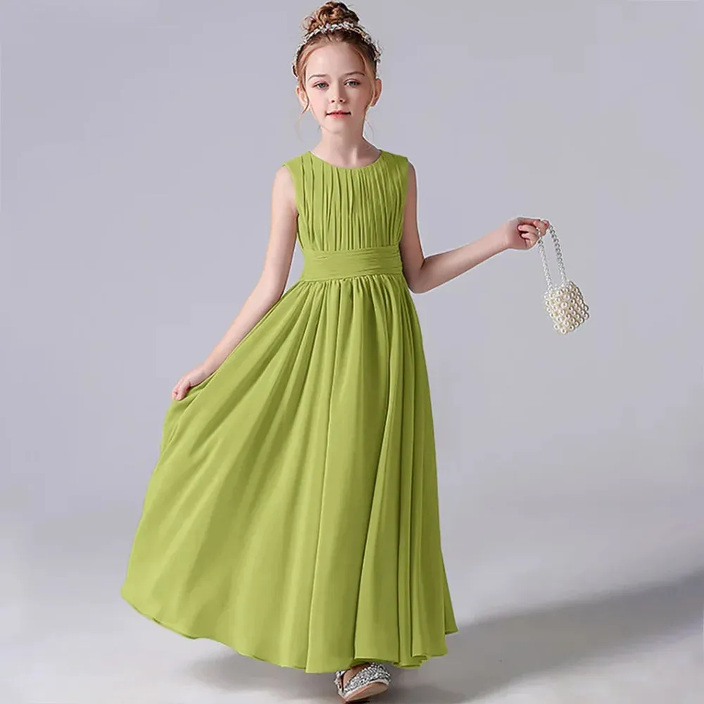 Pleated Flower Girl Dress with Sash Kids Wedding, Party, Pageant Gown