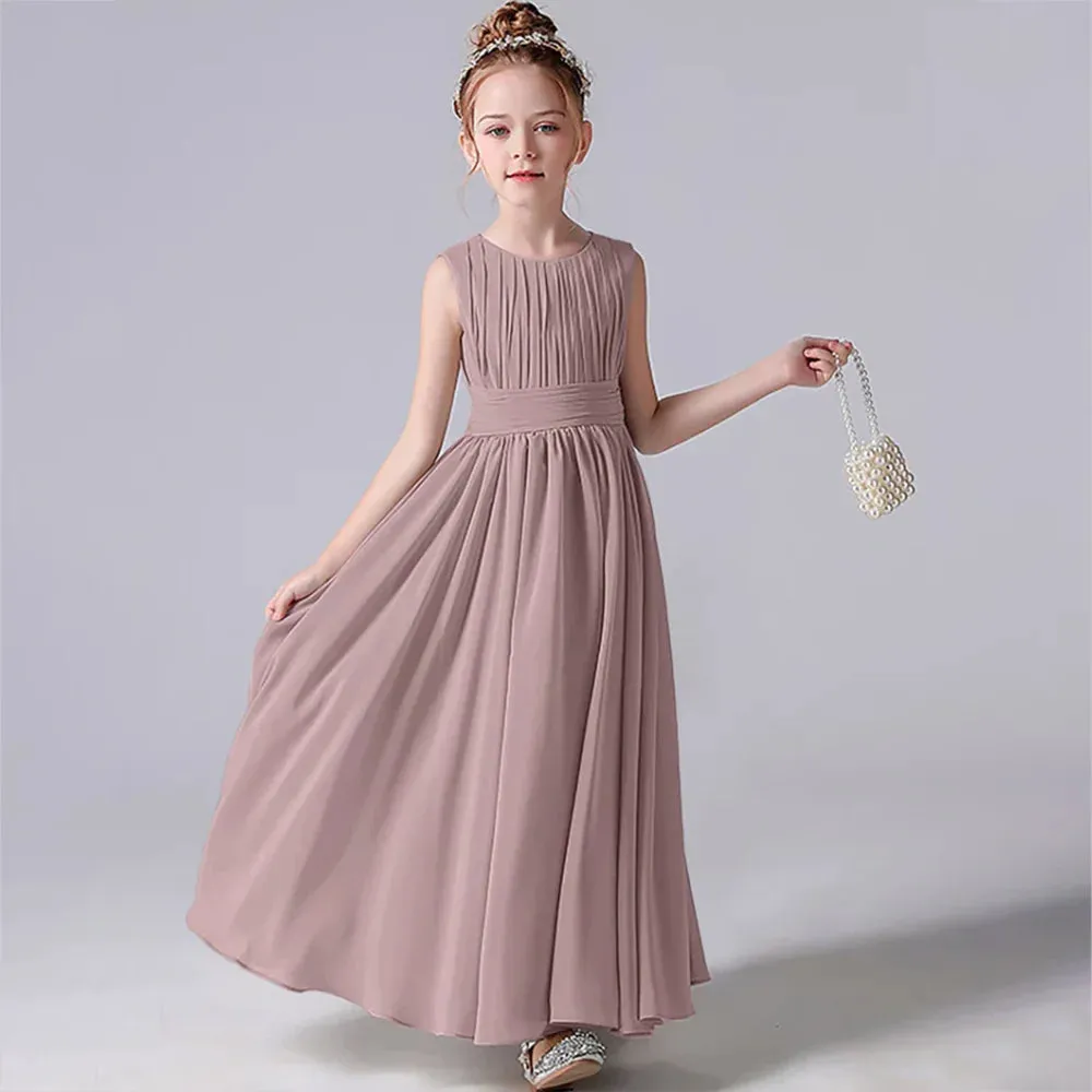 Pleated Flower Girl Dress with Sash Kids Wedding, Party, Pageant Gown