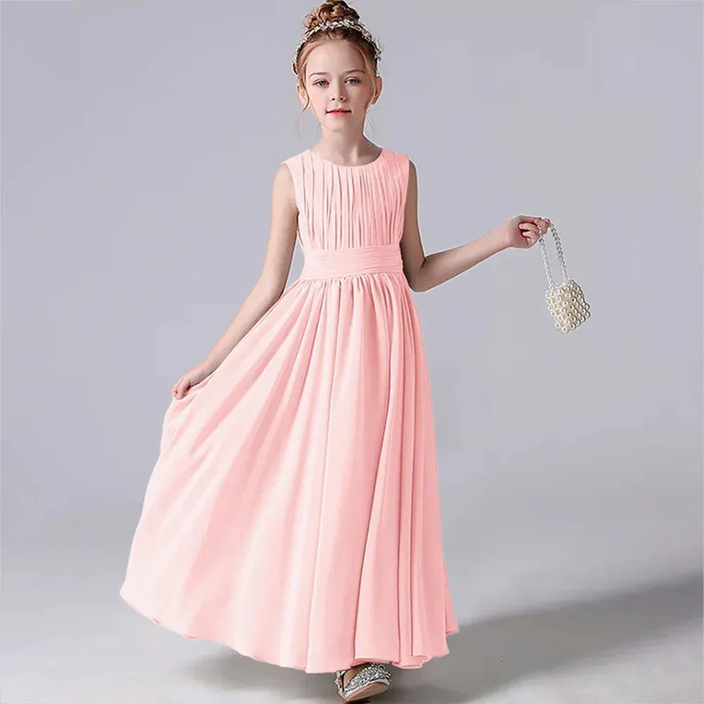 Pleated Flower Girl Dress with Sash Kids Wedding, Party, Pageant Gown