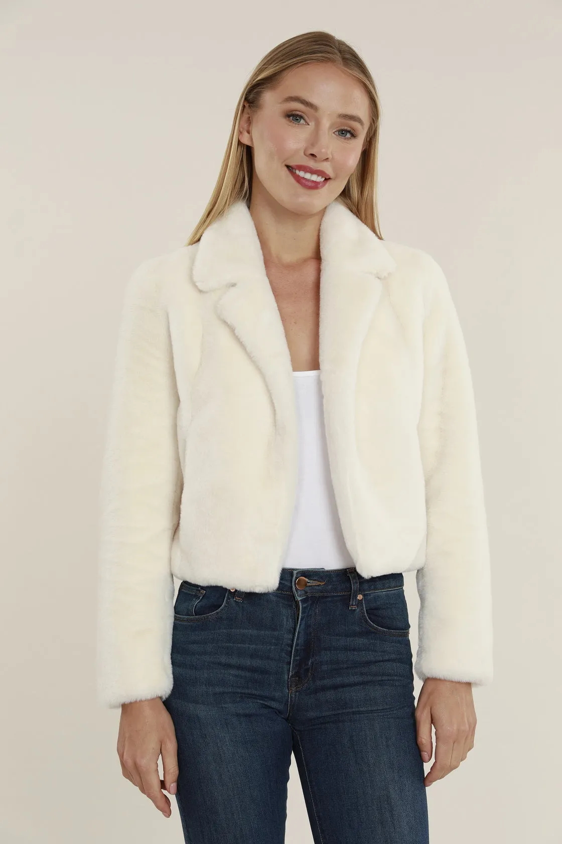 Plush Faux Fur Notch Collar Jacket