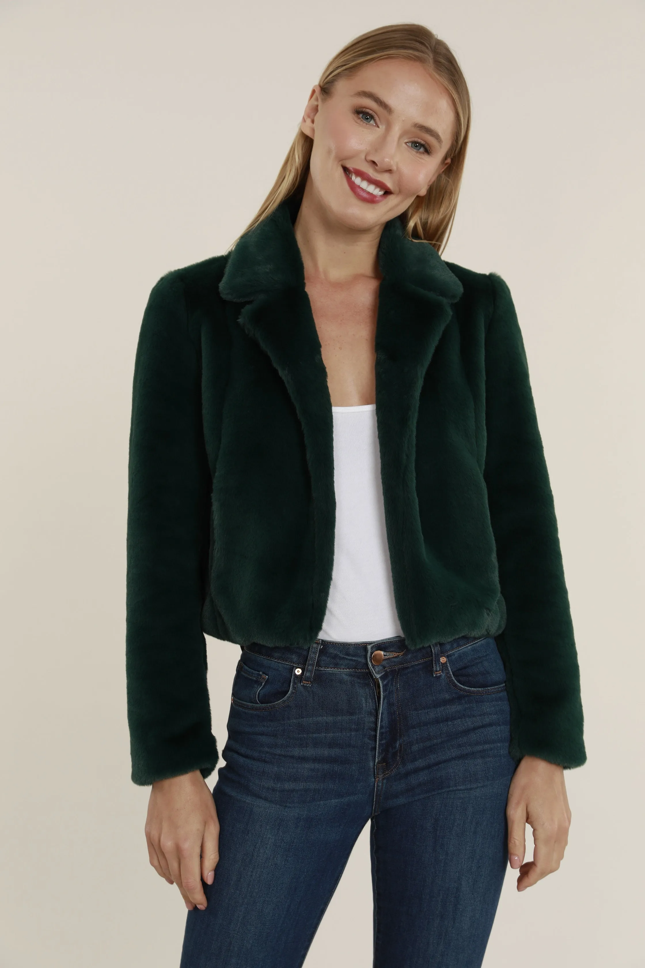 Plush Faux Fur Notch Collar Jacket