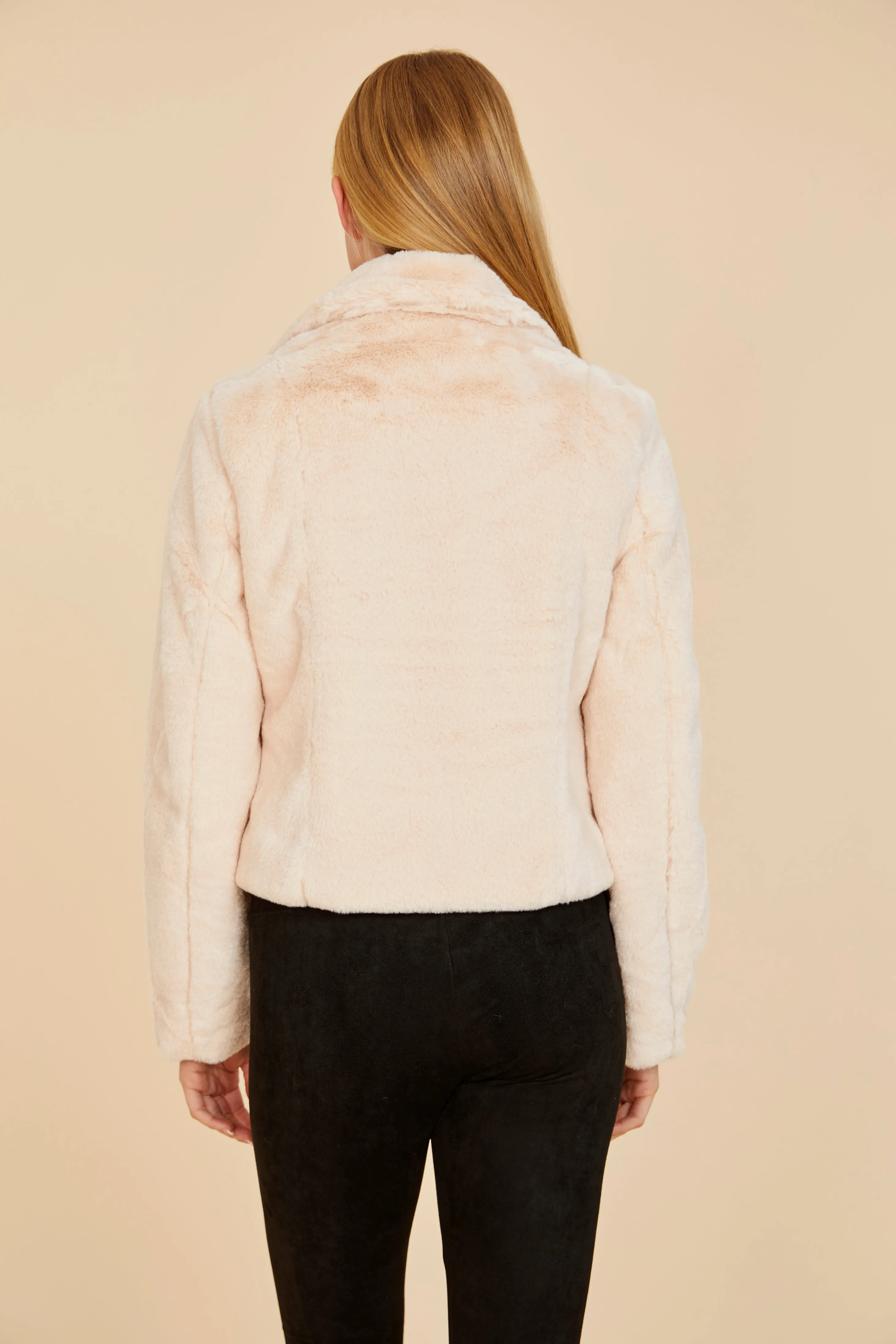 Plush Faux Fur Notch Collar Jacket