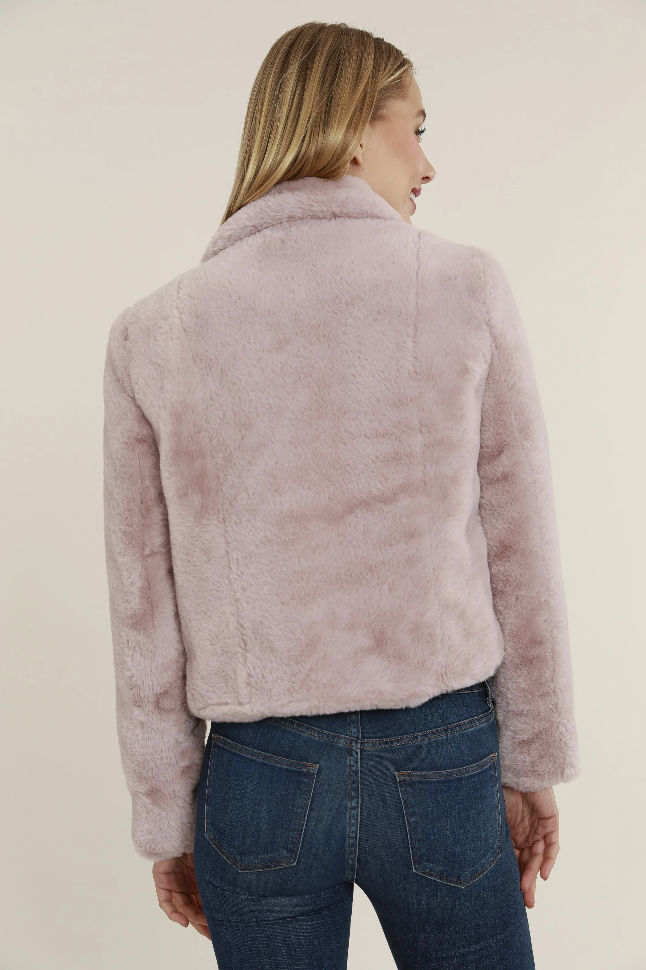 Plush Faux Fur Notch Collar Jacket