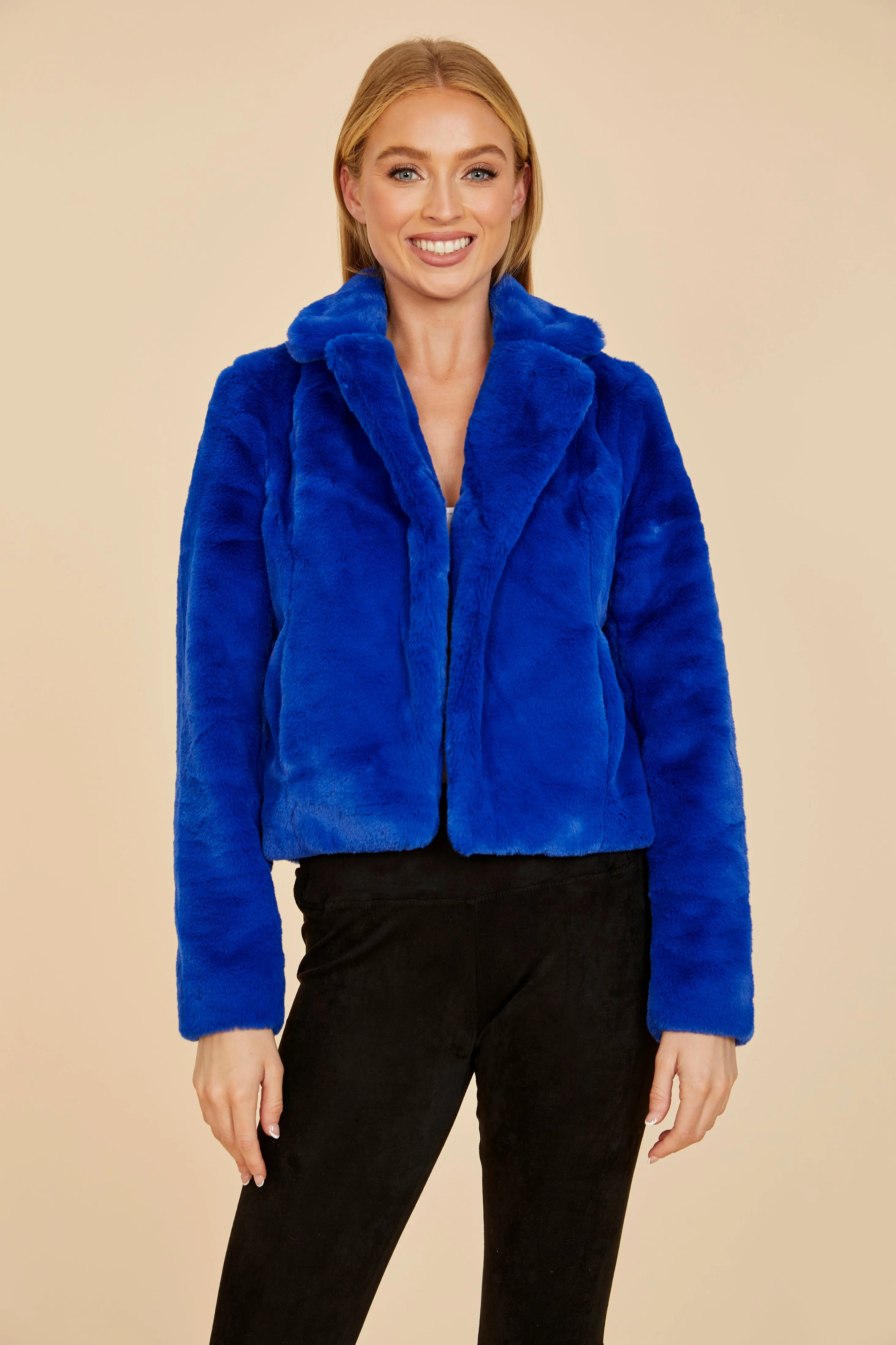 Plush Faux Fur Notch Collar Jacket