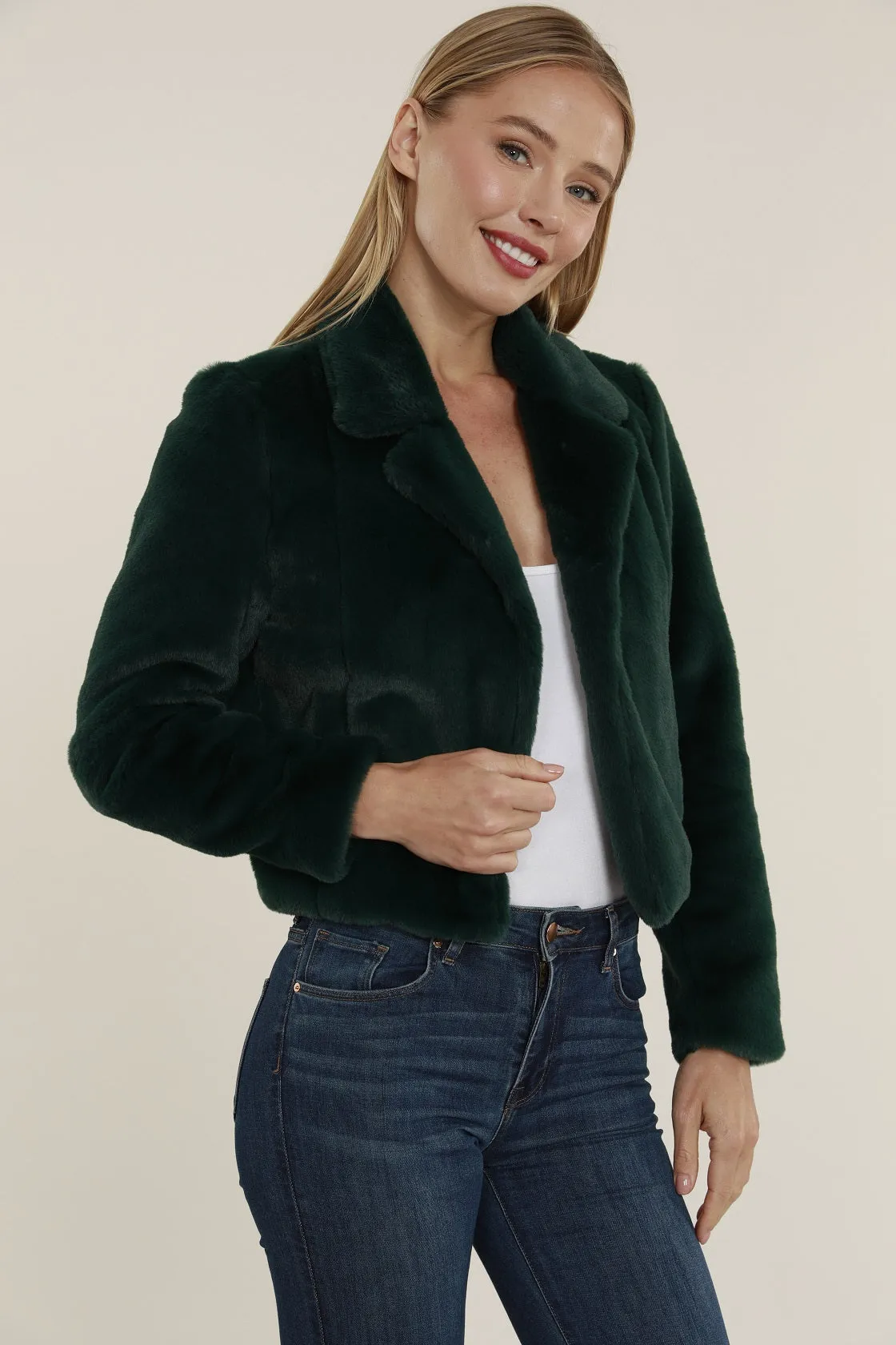 Plush Faux Fur Notch Collar Jacket