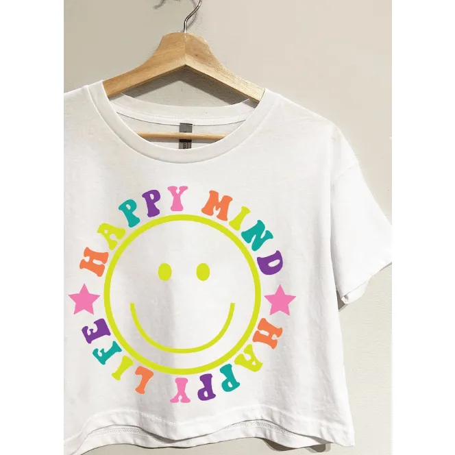 "Happy Mind Happy Life" Crop Top T-Shirt