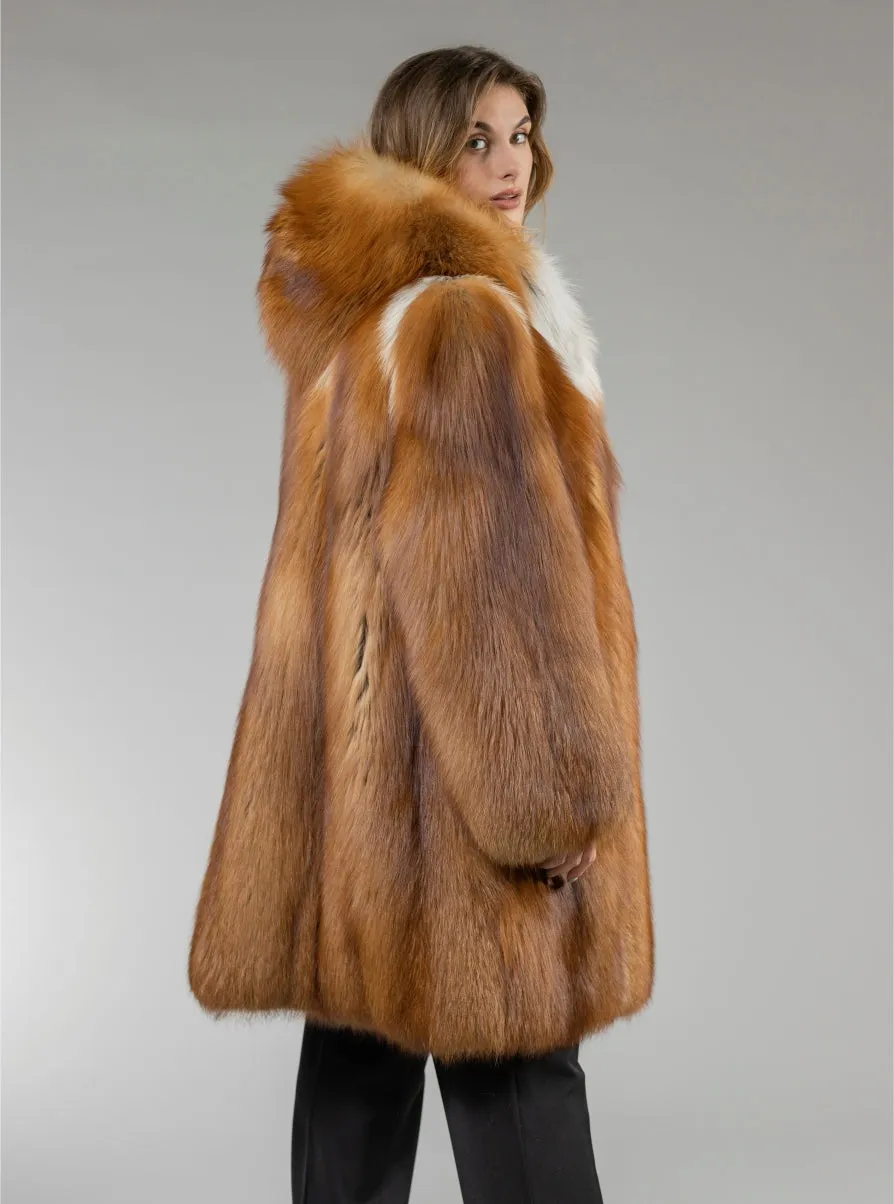 Real Red Fox Fur Coat Hooded