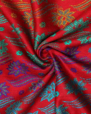 Red And Multicolor Floral Design 2 Acrylic Woolen Fabric