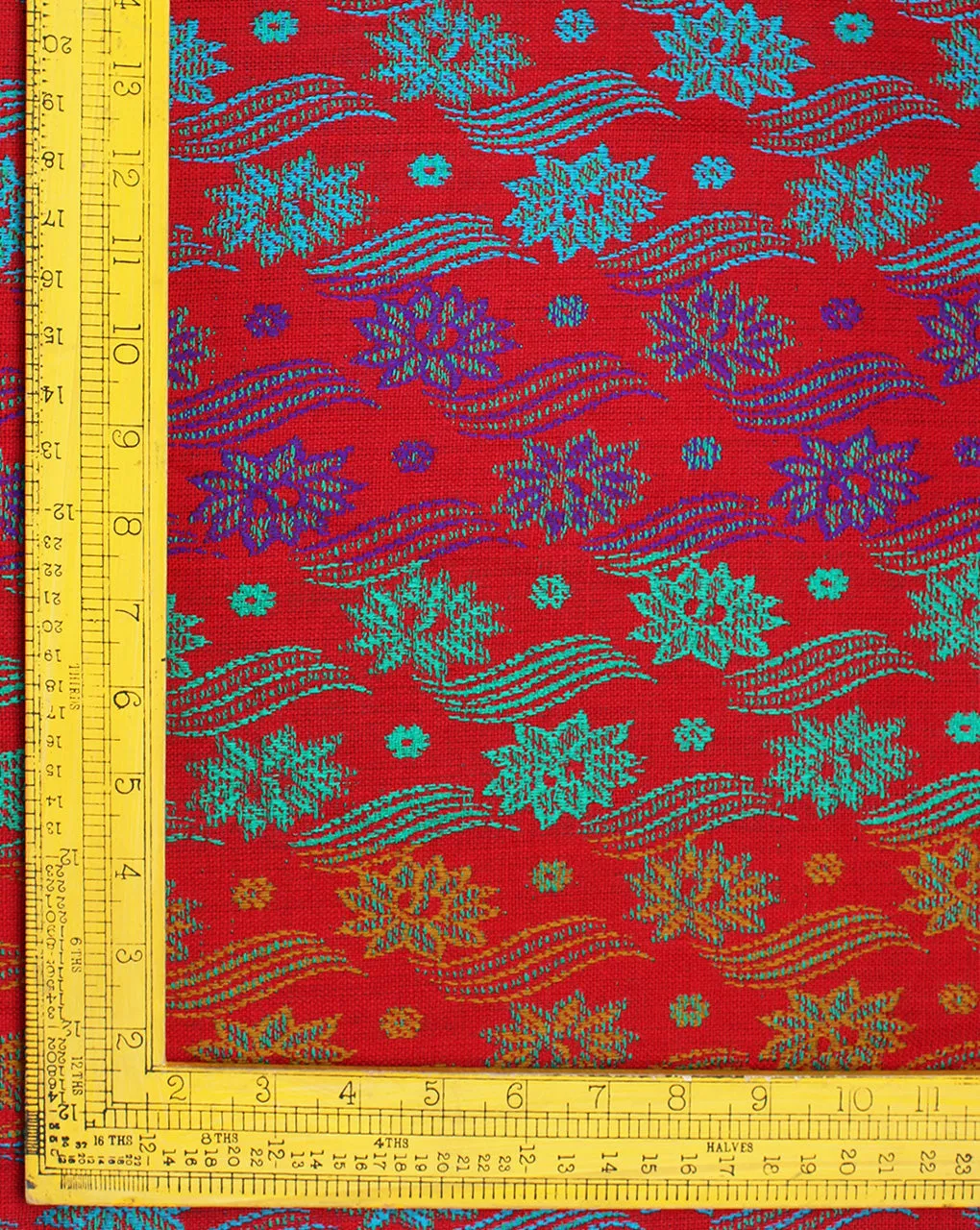 Red And Multicolor Floral Design 2 Acrylic Woolen Fabric