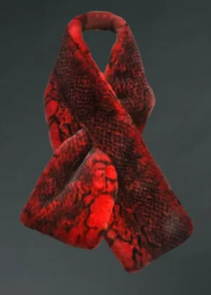 Red Snake Skin Patterned Faux Fur Pull-Through Scarf