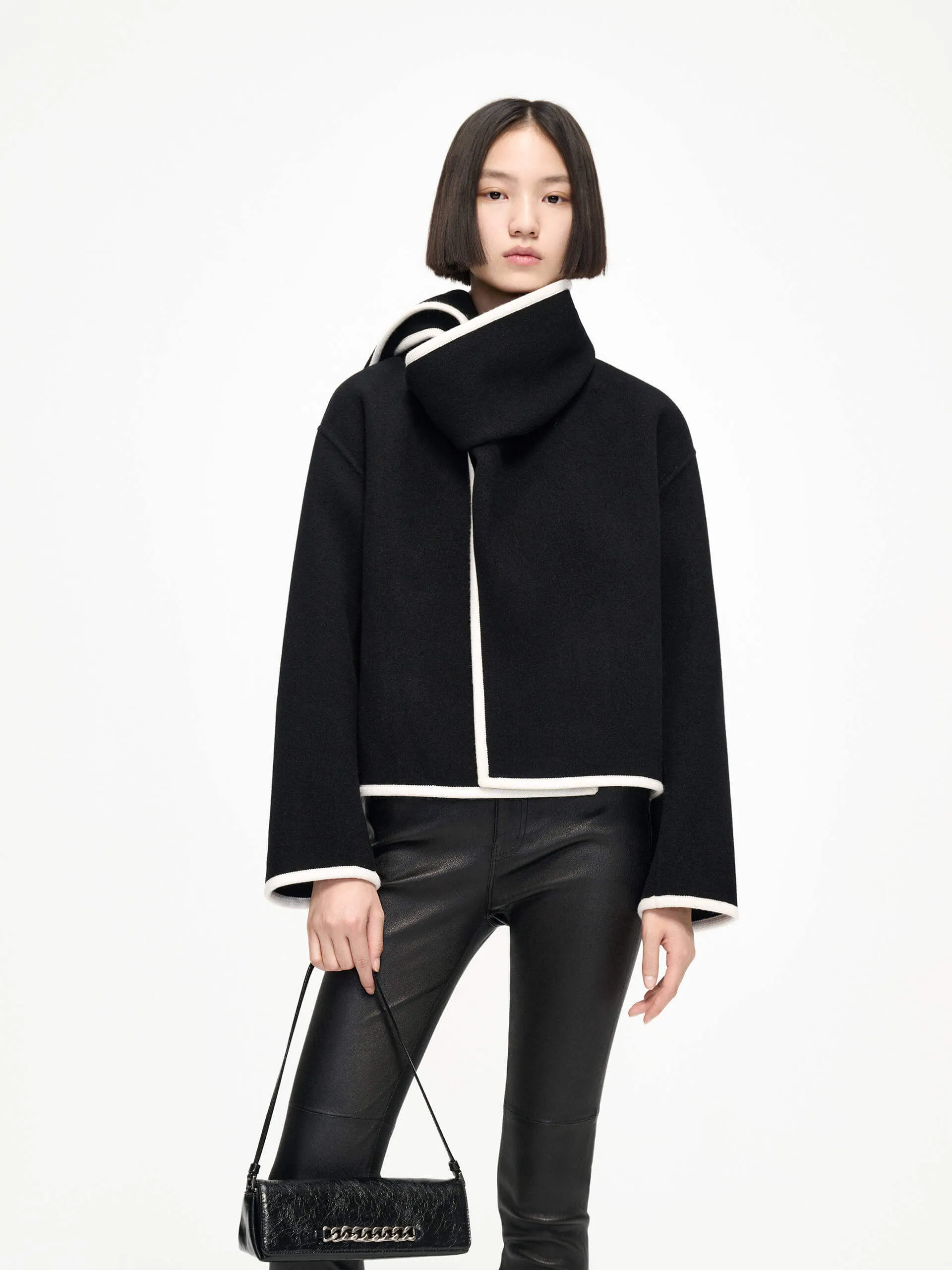 Scarf Collar Cropped Coat