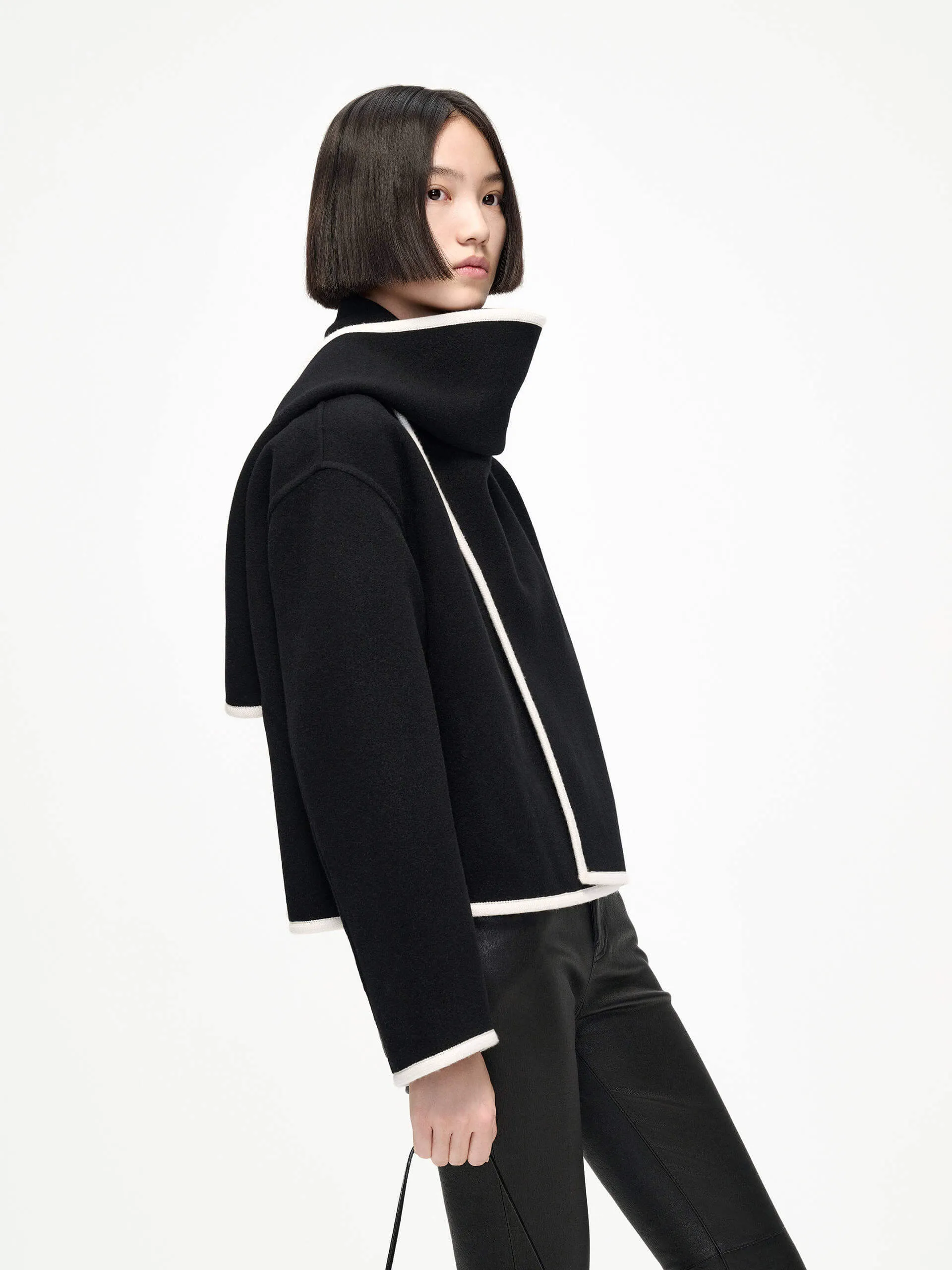 Scarf Collar Cropped Coat