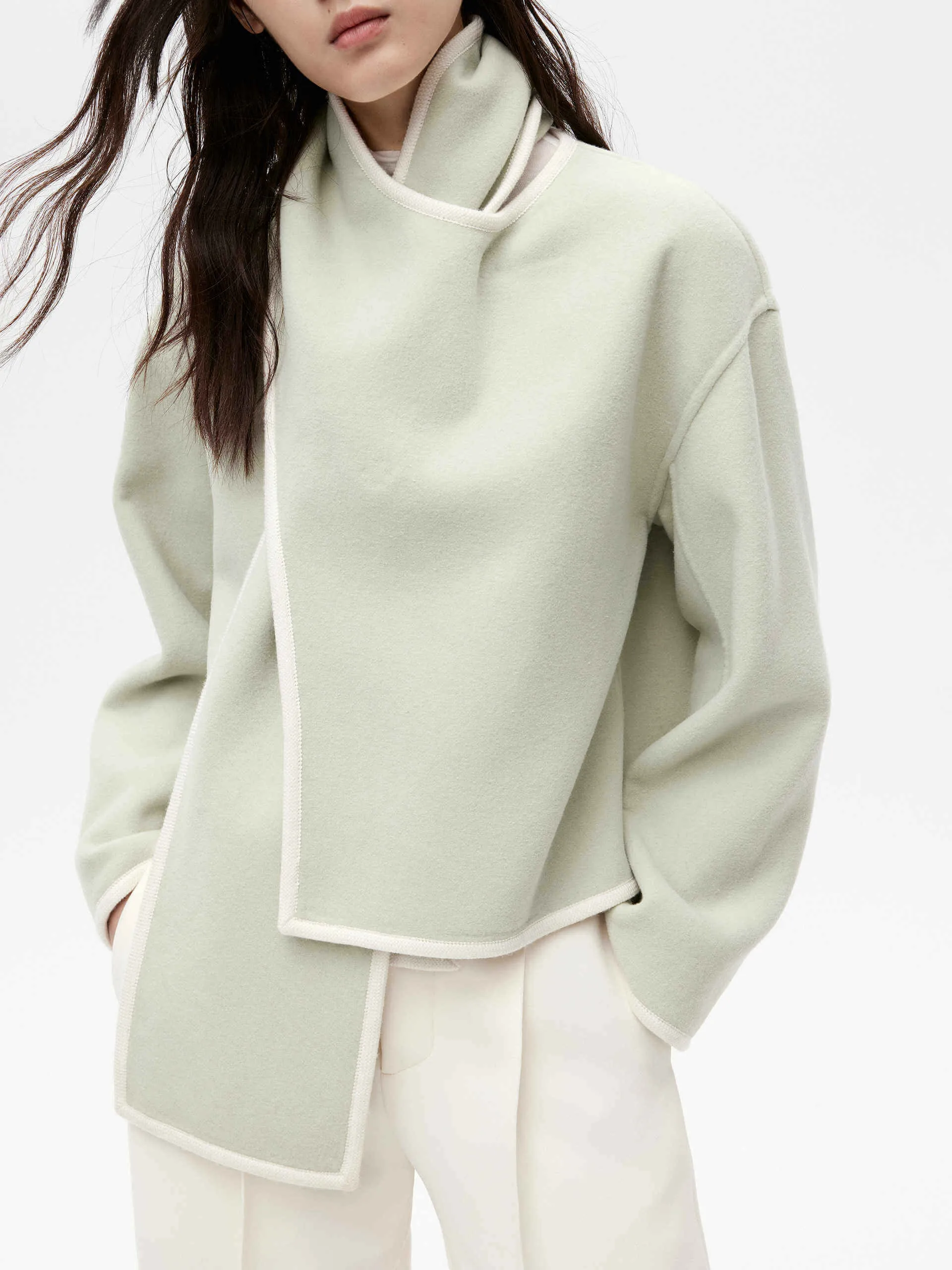 Scarf Collar Cropped Coat