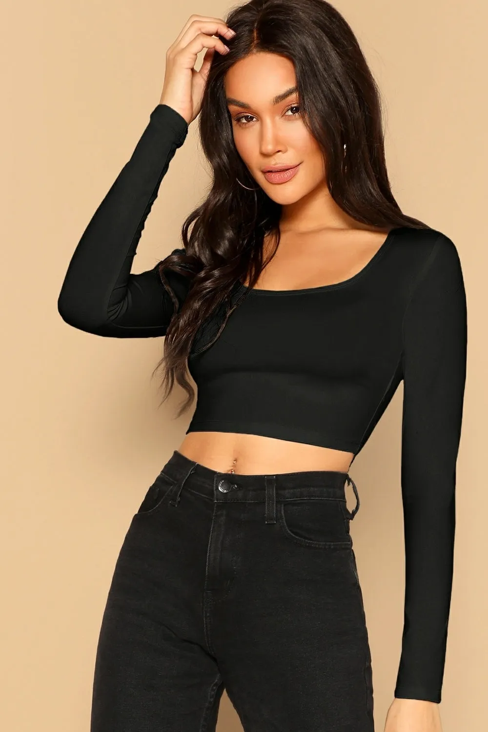 Scoop Neck Crop Top Black