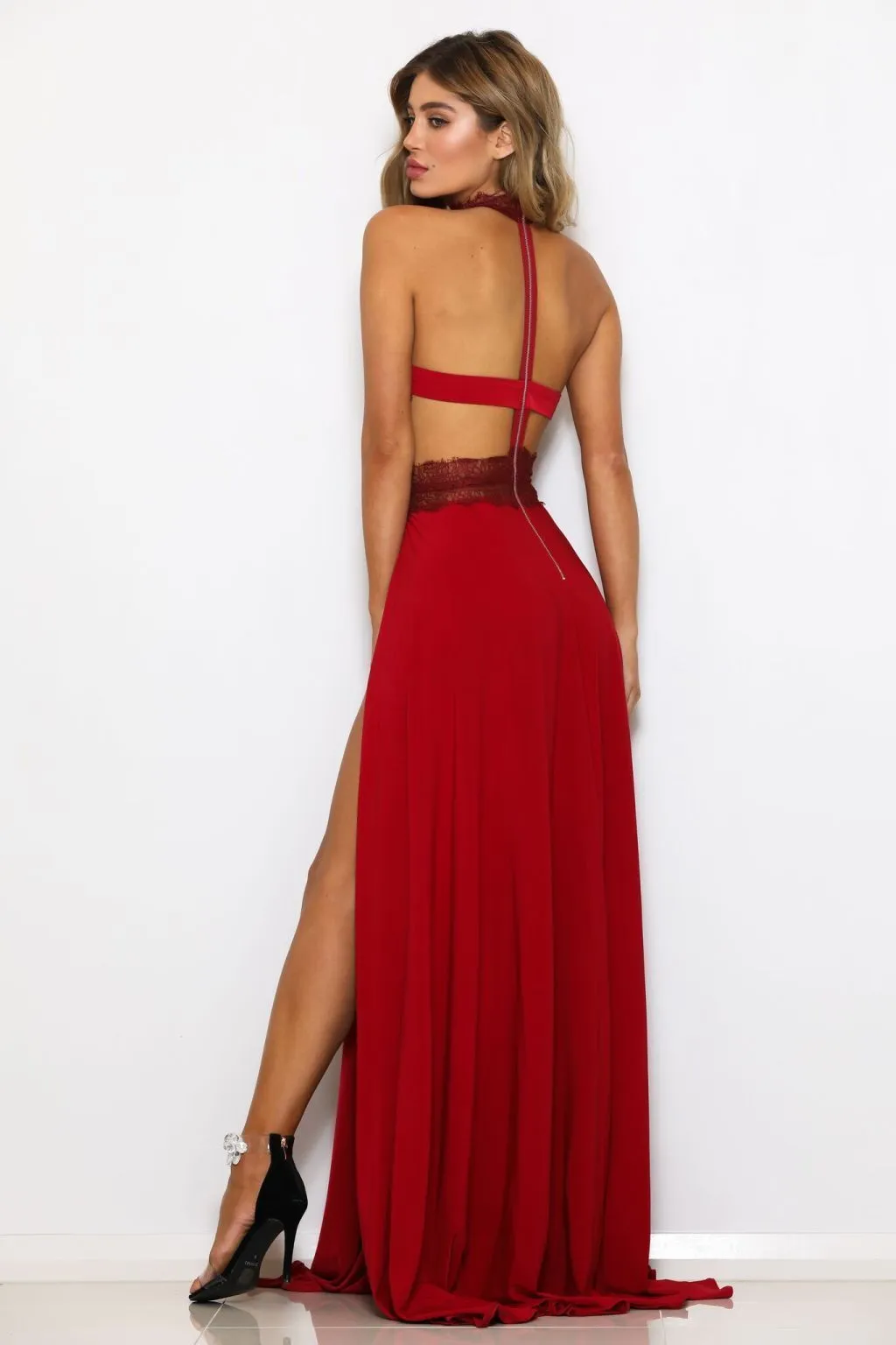 SEXY LACE SIDE-SLITS BACKLESS MAXI DRESS PARTY DRESS