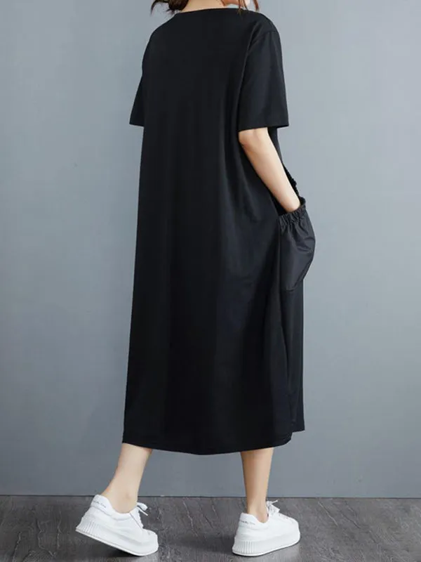 Simple Casual Solid Color Split-Joint Midi Dress