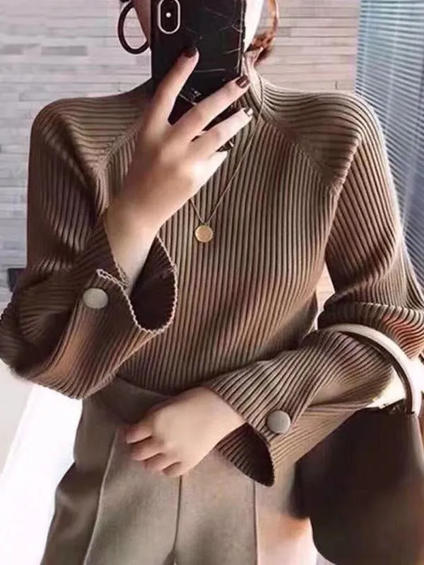 Simple Loose Solid Color High-Neck Sweater