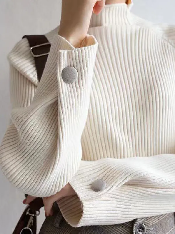 Simple Loose Solid Color High-Neck Sweater