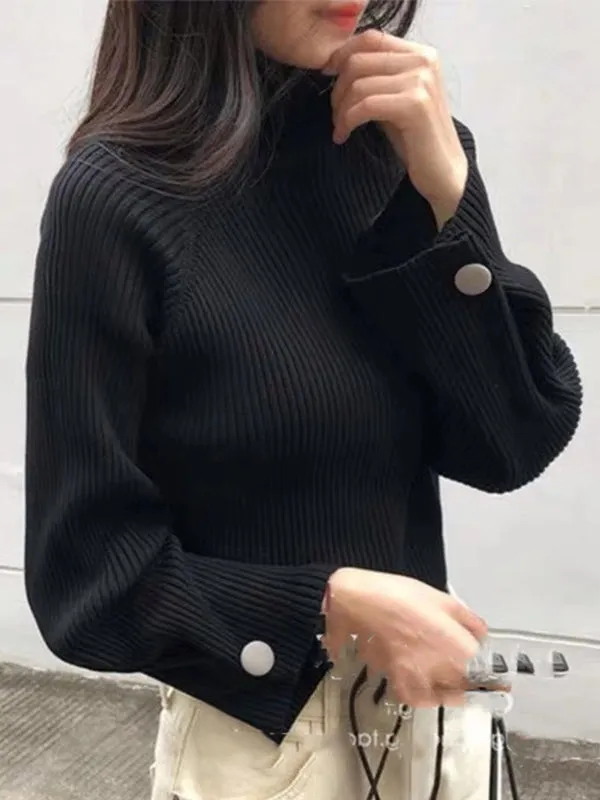 Simple Loose Solid Color High-Neck Sweater