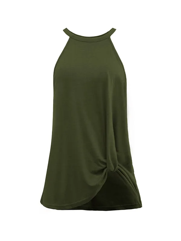 Simple Sleeveless Solid Color Halter-Neck Vest Top