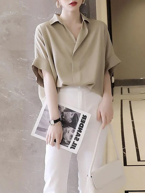 Simple Solid Color Batwing Sleeves Blouse