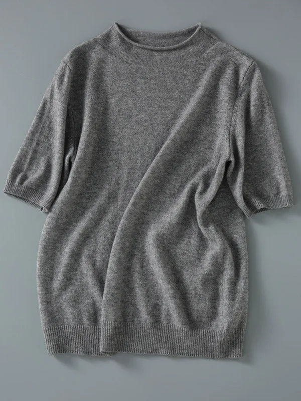 Simple Solid Color Round-Neck Short Sleeves Sweater