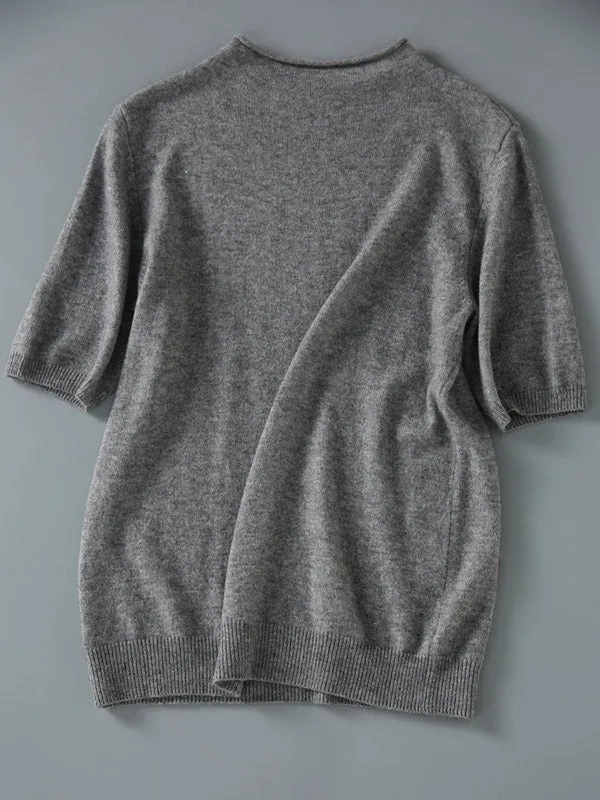 Simple Solid Color Round-Neck Short Sleeves Sweater