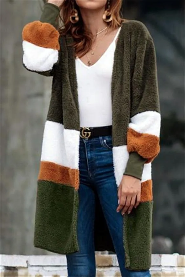 Soft Heart Long Fleece Cardigan - Green