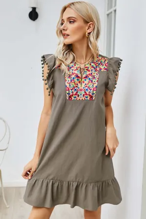 Solid Color Embroidered Dress