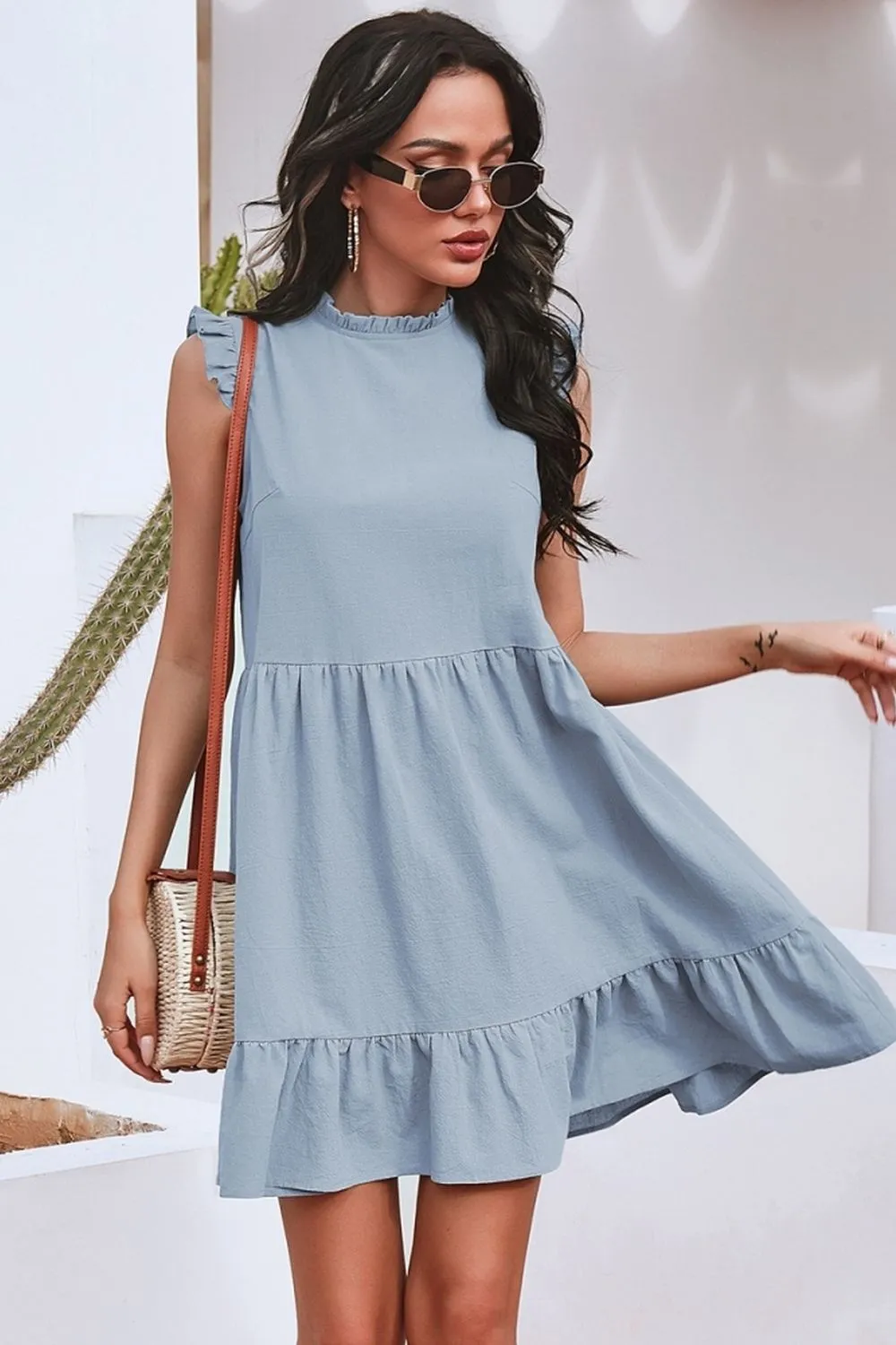 Solid Color Ruffled Waist Dress