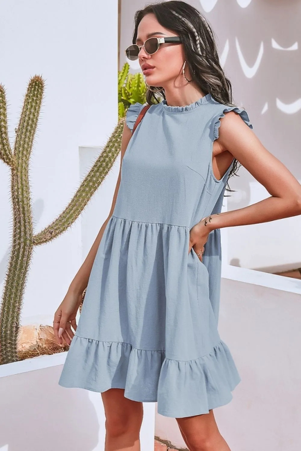 Solid Color Ruffled Waist Dress