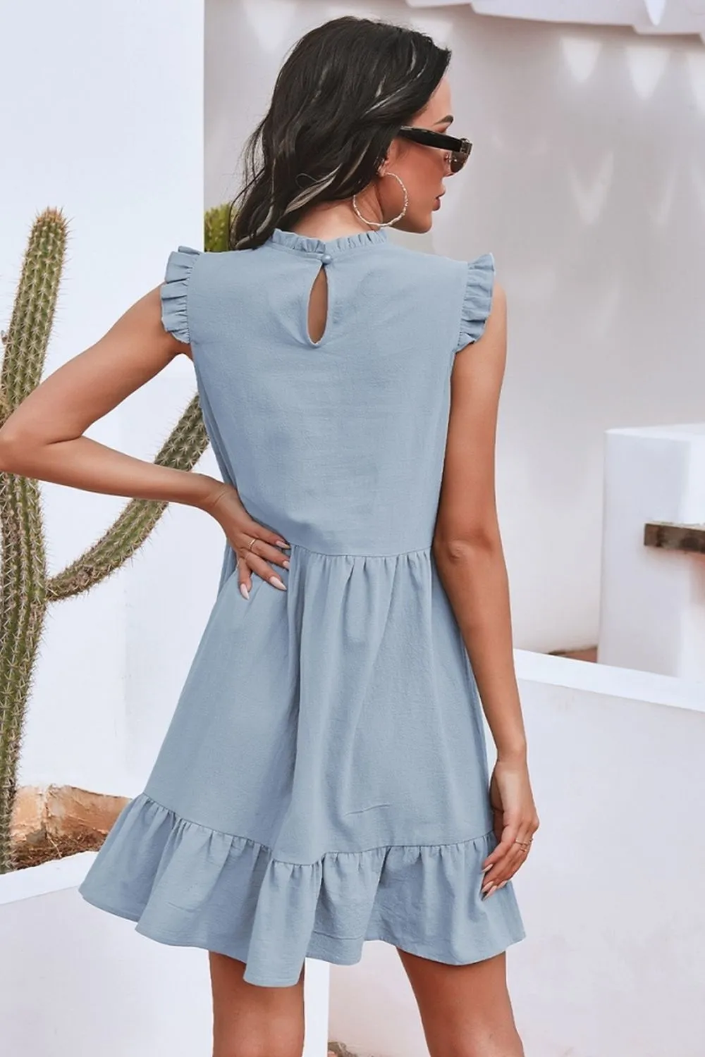 Solid Color Ruffled Waist Dress