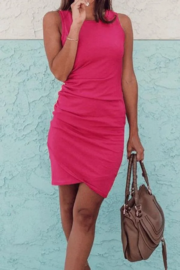 Solid Color Sleeveless Sheath Dress