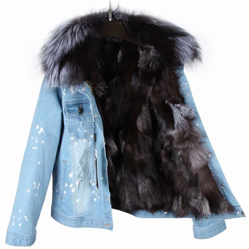 Splash Denim Real Fox Fur Liner Coats (Multi-Colors)