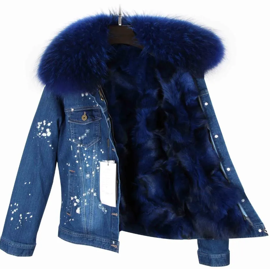 Splash Denim Real Fox Fur Liner Coats (Multi-Colors)