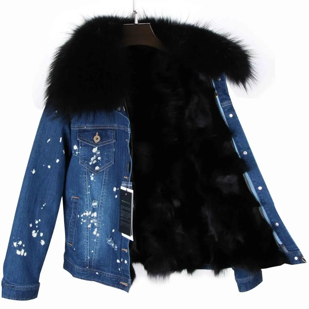 Splash Denim Real Fox Fur Liner Coats (Multi-Colors)