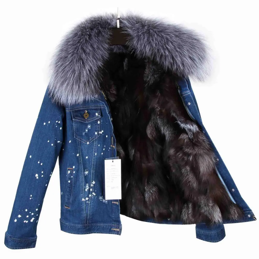 Splash Denim Real Fox Fur Liner Coats (Multi-Colors)