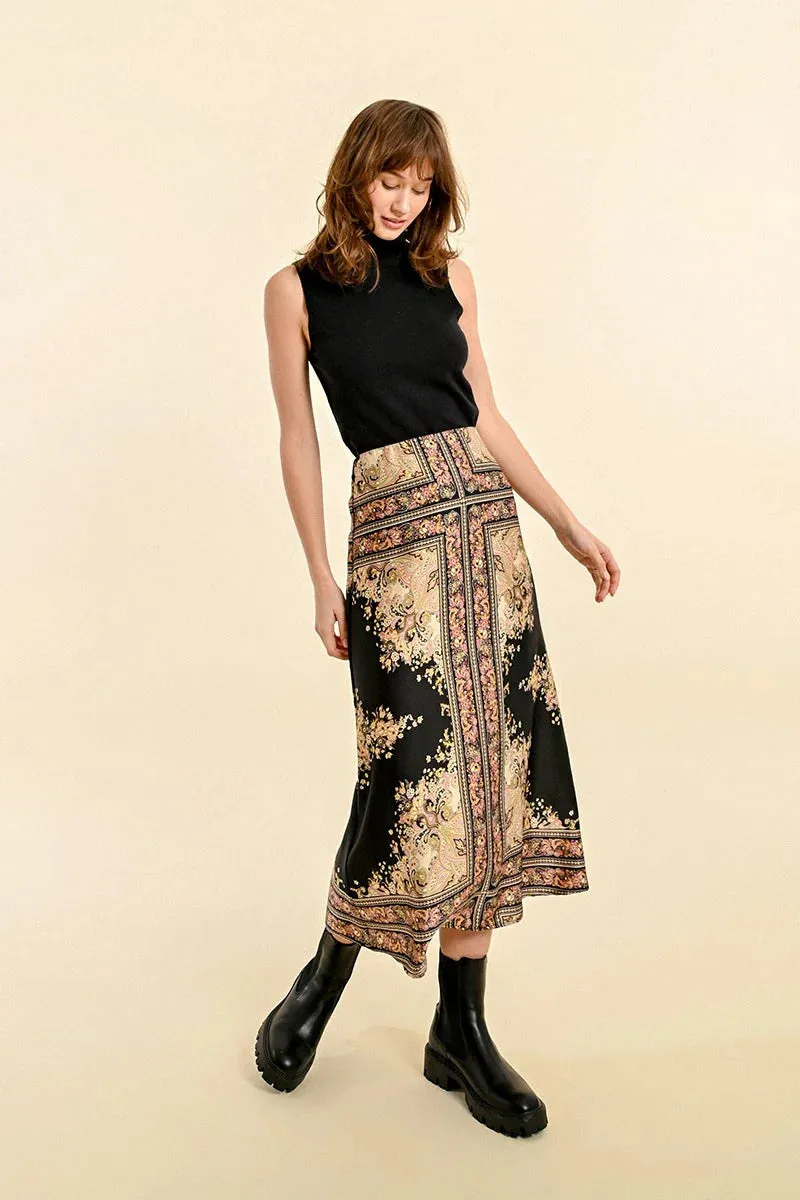 The Victoria Printed Satin Midi Skirt