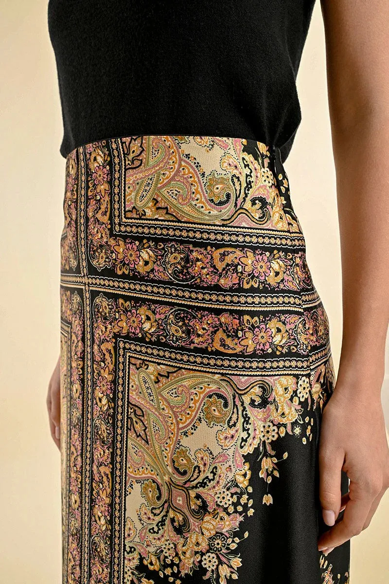 The Victoria Printed Satin Midi Skirt