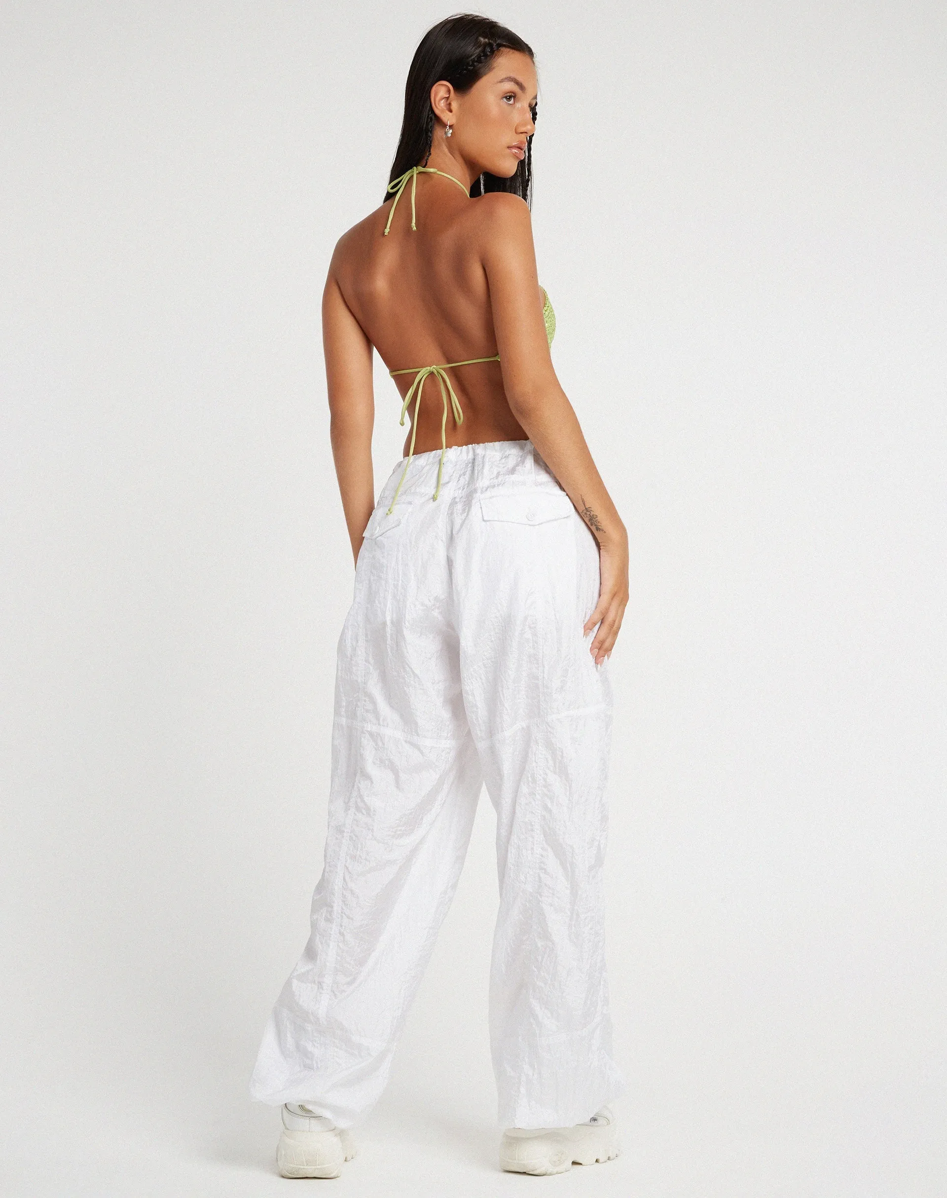 Tinimi Crop Top in Drape Sequin Lime Green