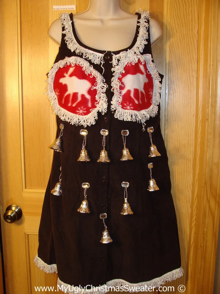 Ugly Christmas Sweater Party Tacky Dress with Reindeer (d87)