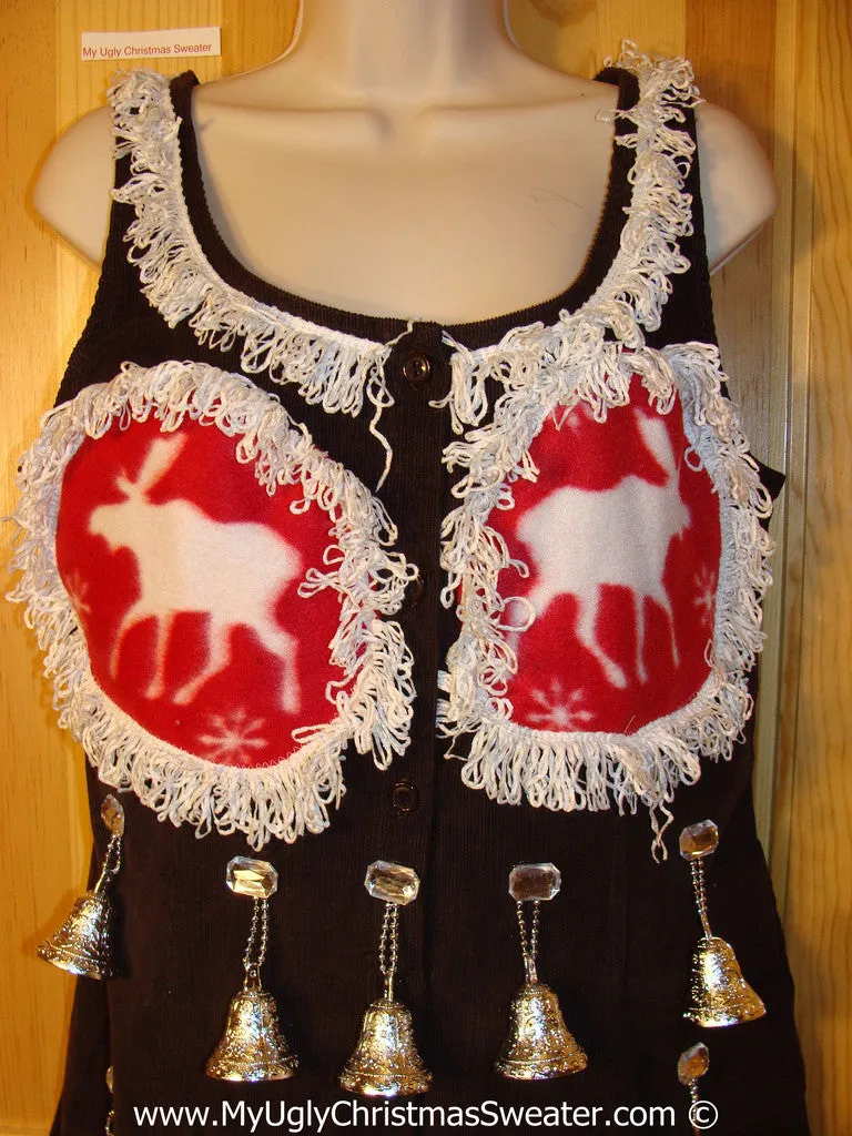 Ugly Christmas Sweater Party Tacky Dress with Reindeer (d87)